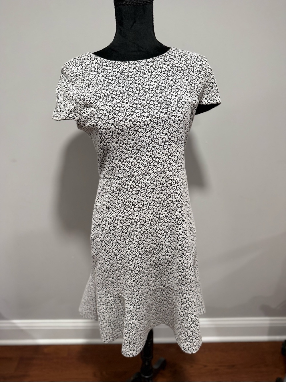 Michael Kors Women's Black & White Floral Fit-and-Flare Dress